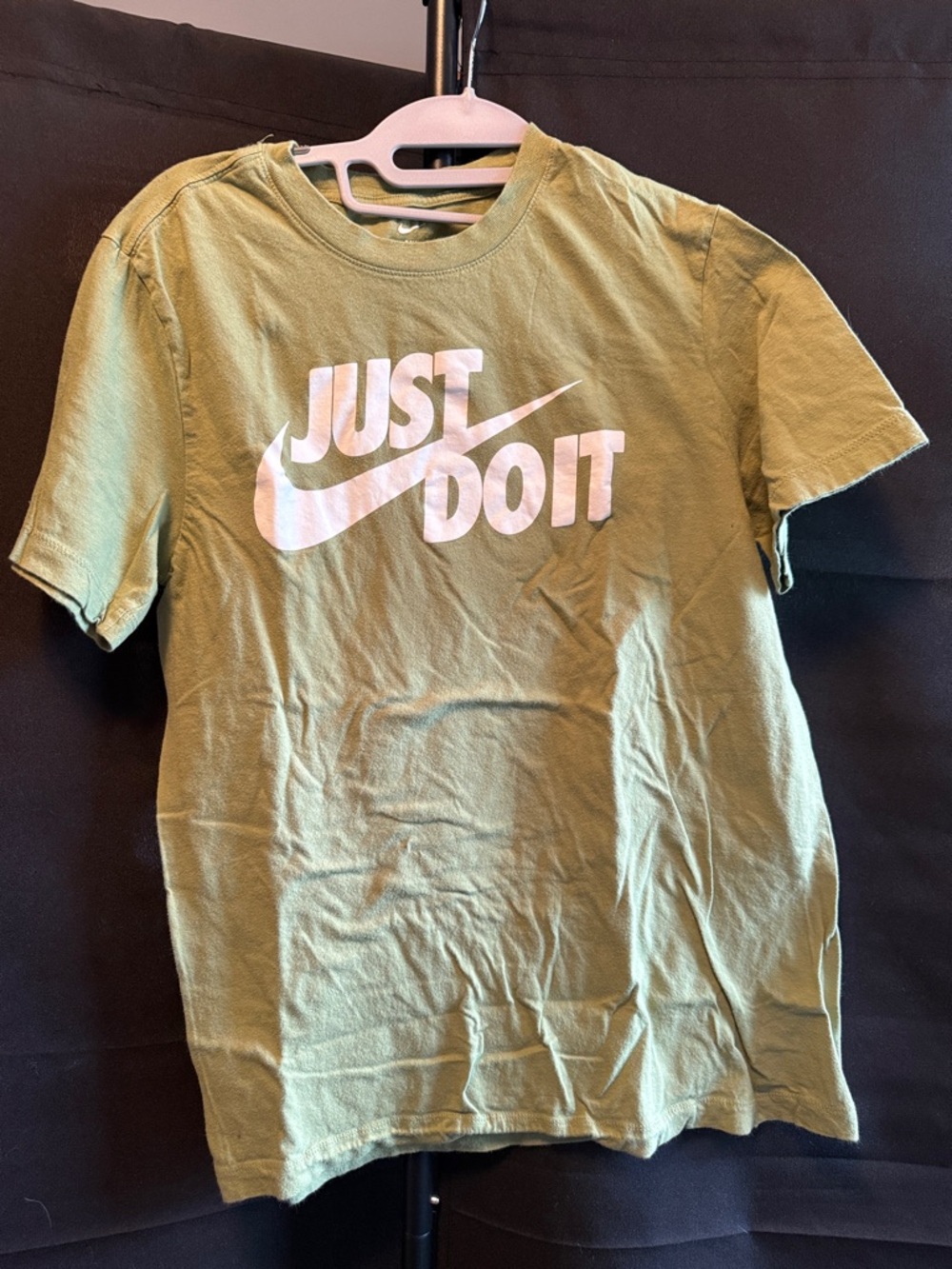 Nike Men’s Olive Green Short Sleeve Tee with White "Just Do It" Logo